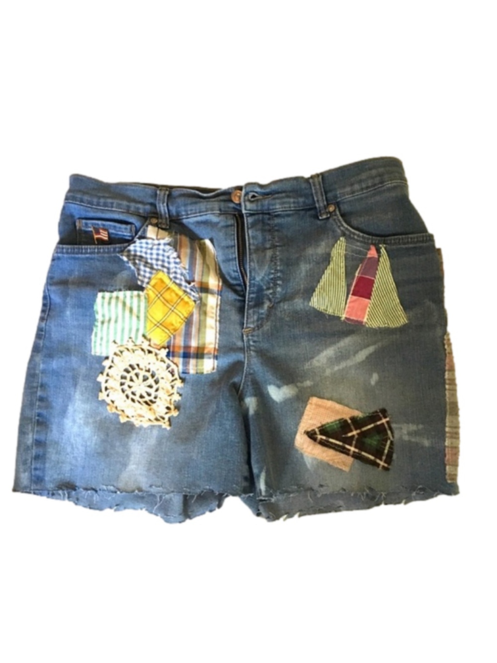 Upcycled Reworked Patchwork Denim Shorts Size 12